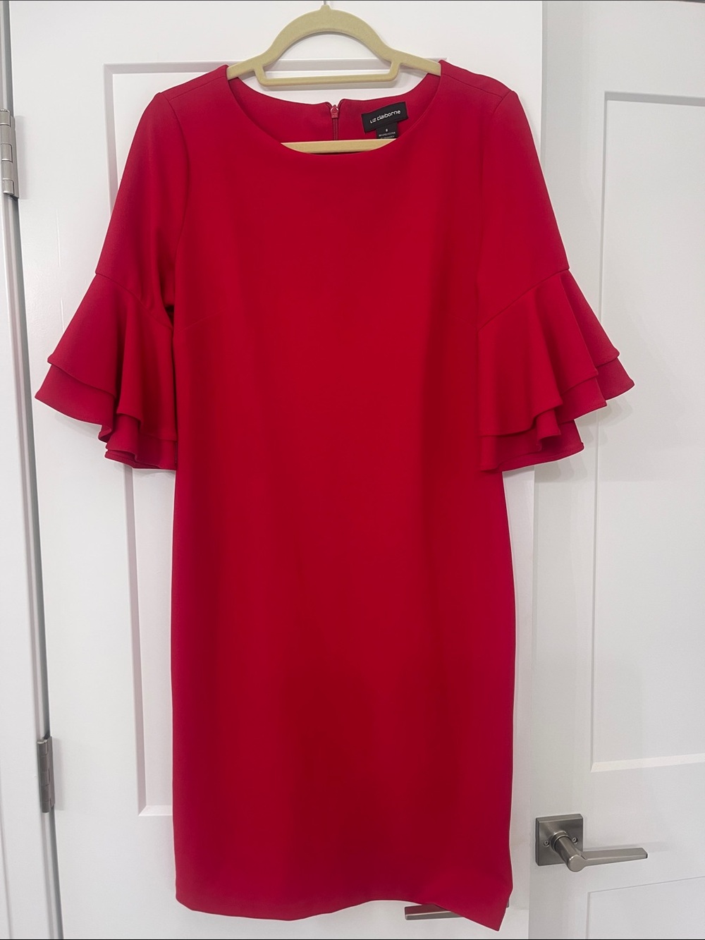 Anne Klein Red Ruffle Sleeve Midi Dress